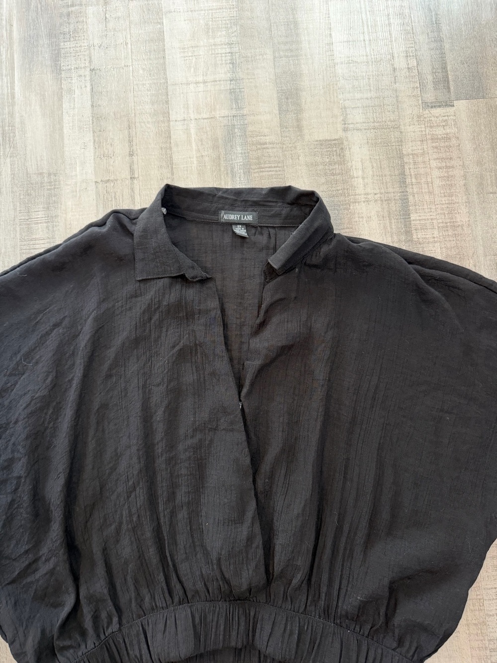 Audrey Lane Women’s 2X Black Surplice Blouse Dolman Sleeve Banded Hem Sheer
